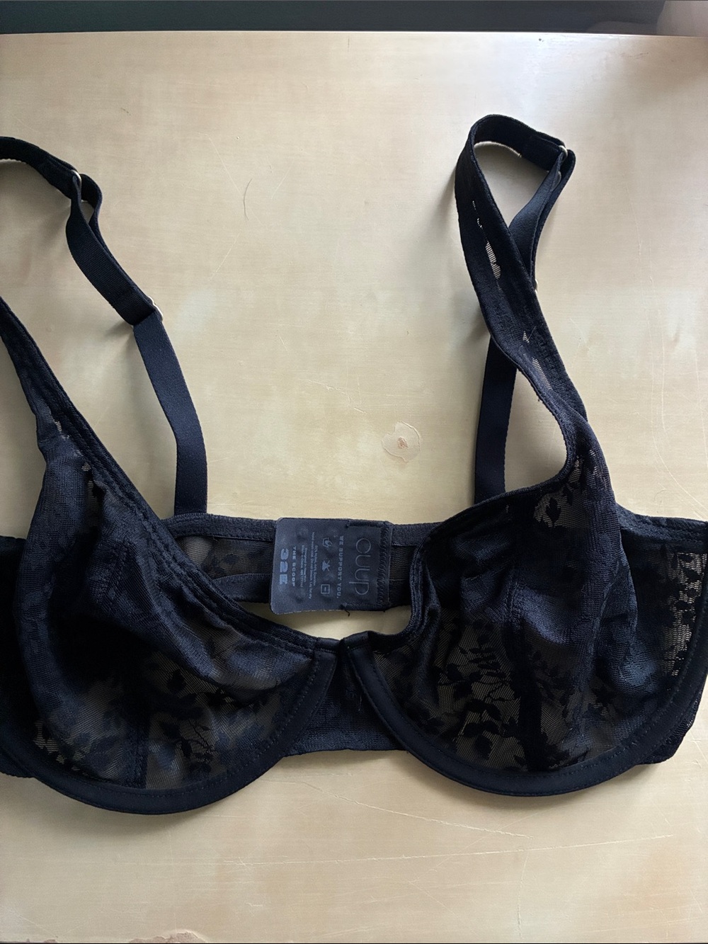 Cuup black botanical lace bra 32E